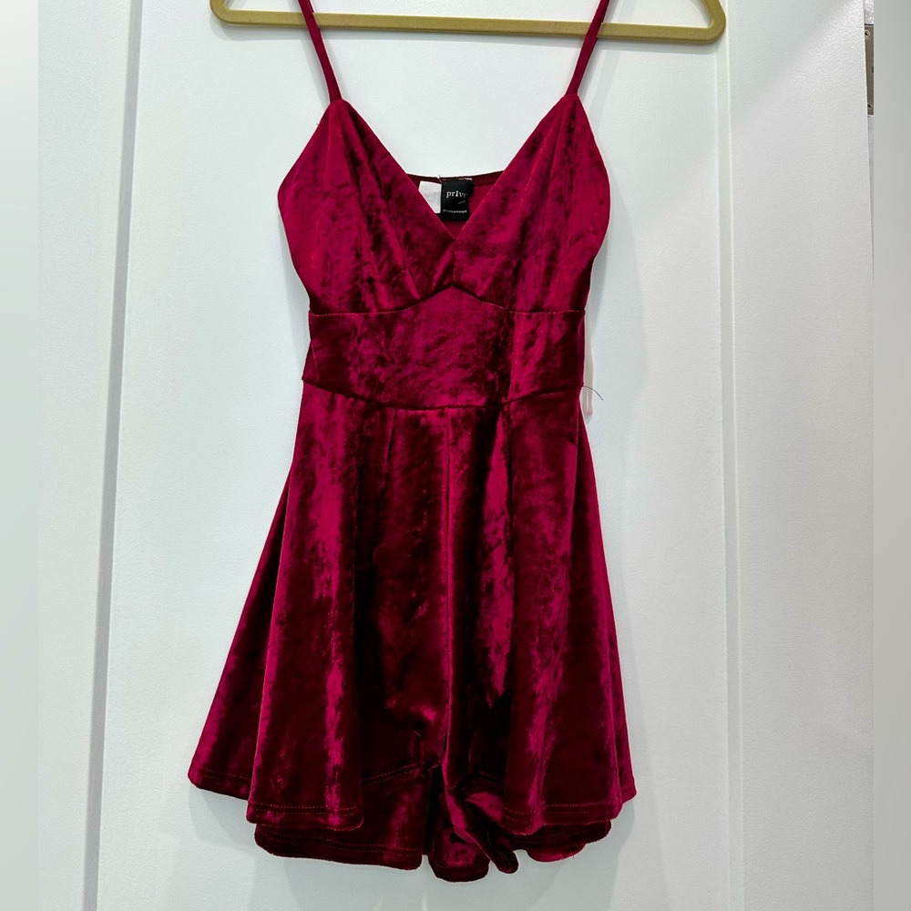 Burgundy velvet romper